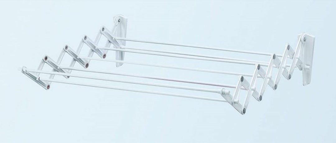 Foldable Wall Clothes Drying Rack, 7 Lines, White Steel