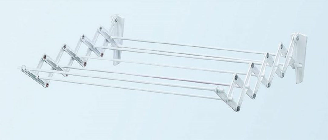 Foldable Wall Clothes Drying Rack, 7 Lines, White Steel