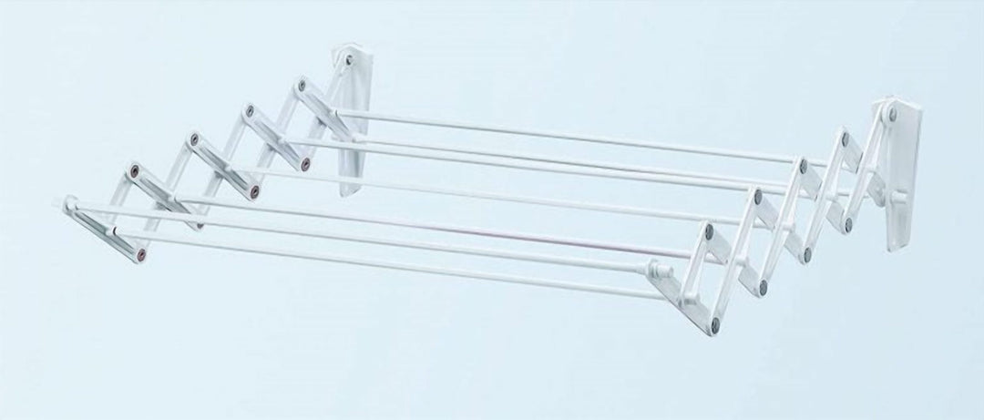 Foldable Wall Clothes Drying Rack, 7 Lines, White Steel