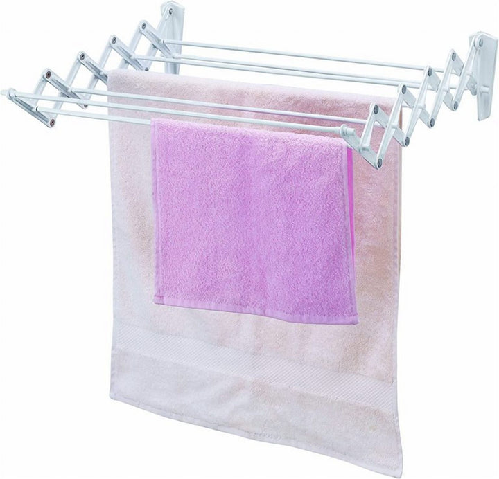Foldable Wall Clothes Drying Rack, 7 Lines, White Steel