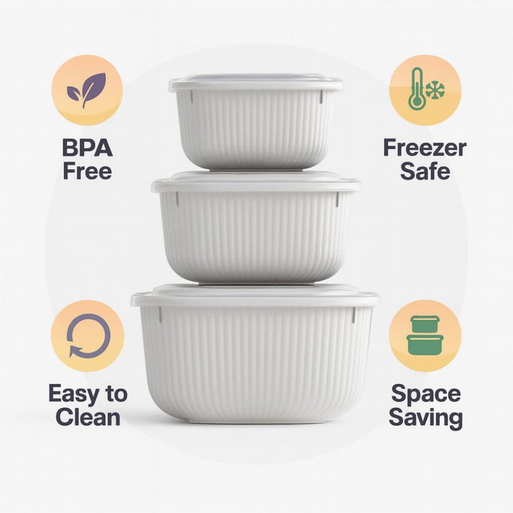 Square Food Container Set of 3, Dishwasher Safe, 600 ml to 1.8 L