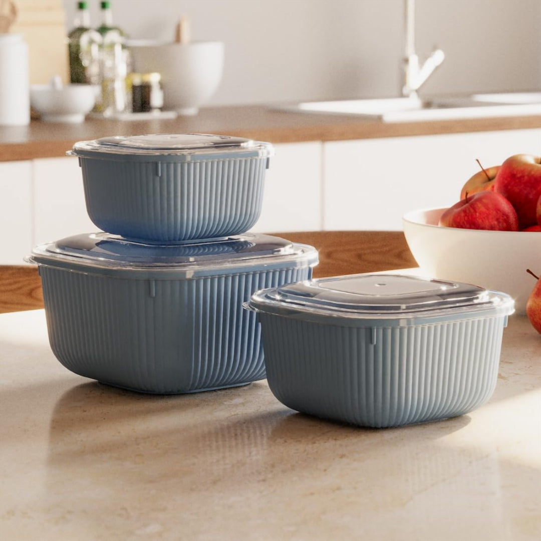 Square Food Container Set of 3, Dishwasher Safe, 600 ml to 1.8 L