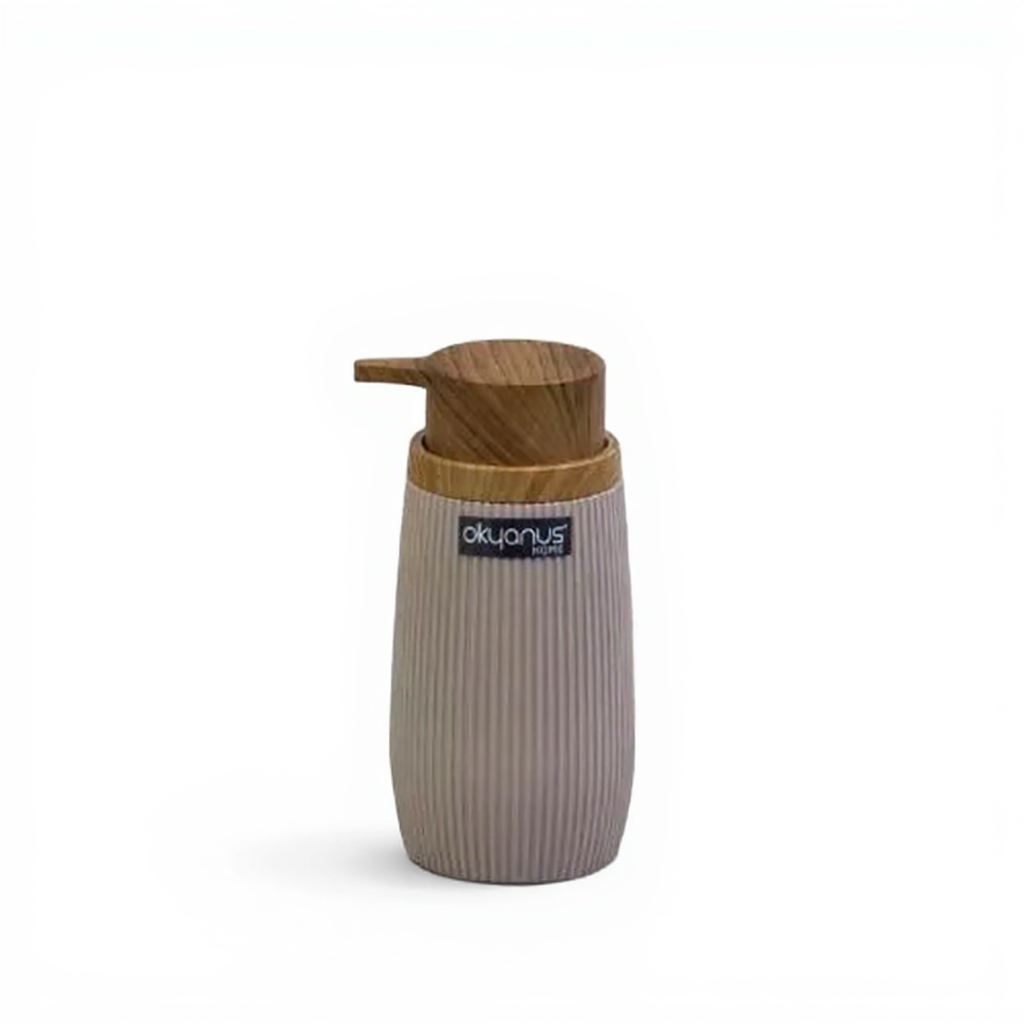 Striped Round Soap Dispenser Wooden Frame 300 ML