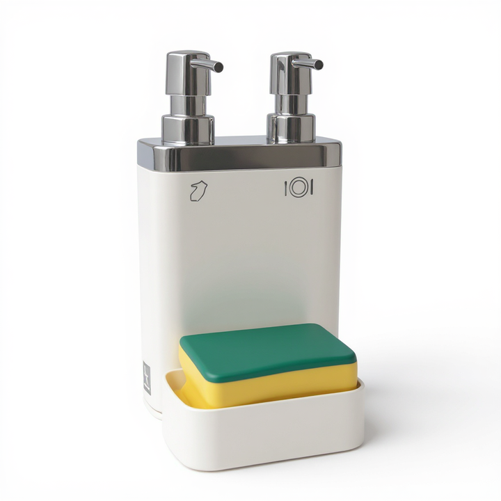Double Kitchen Soap Dispenser With Sponge Holder-330 ML