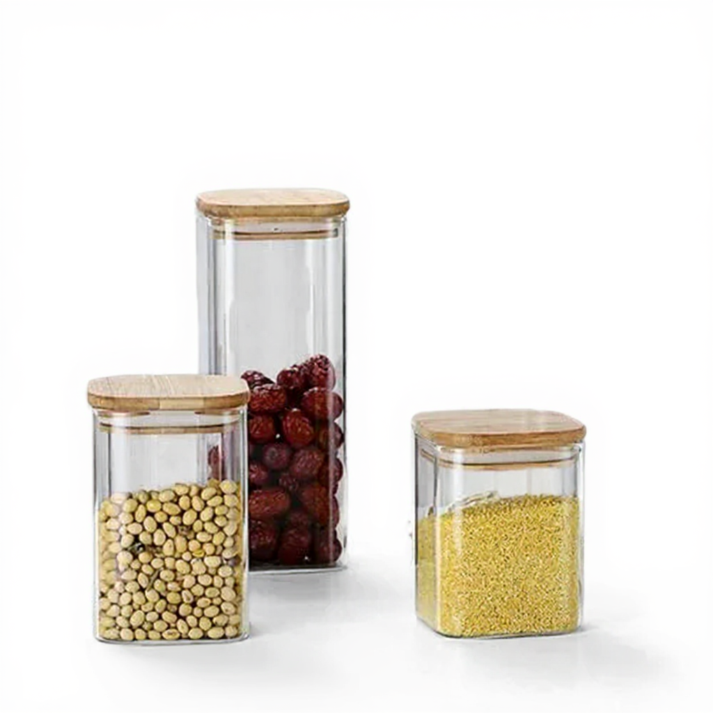 3 PCS Glass Jars With Bamboo Lids