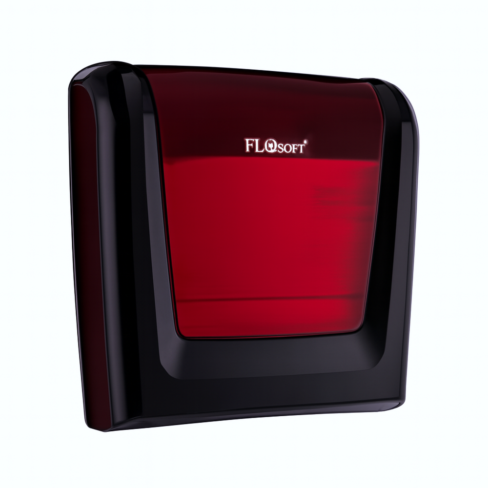 Flosoft tissue dispenser Stainless steel black-and-red front view