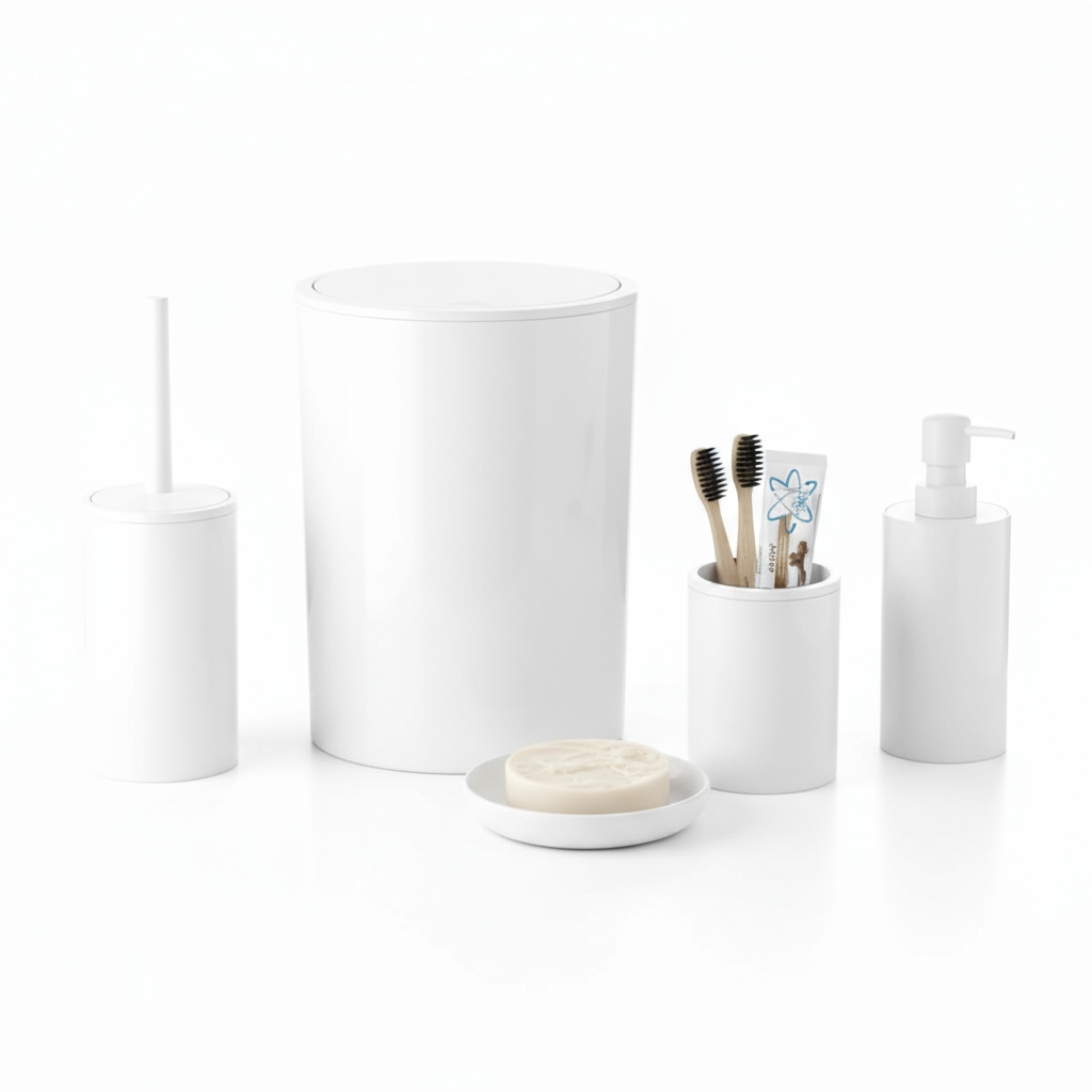 5-Piece Plastic Bathroom Accessories Set.