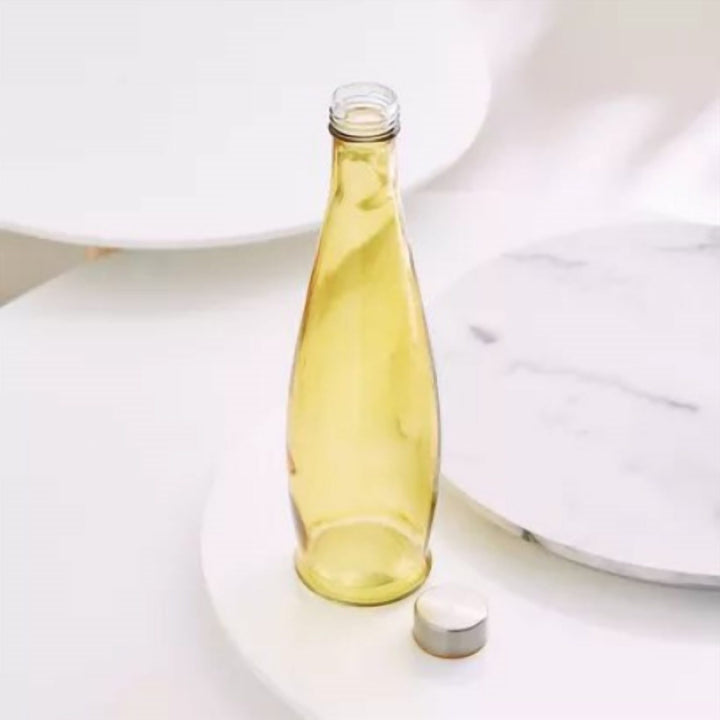 Clear Glass Water Bottle 1 L for the Table, Desk and Fridge
