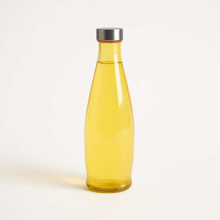Clear Glass Water Bottle 1 L for the Table, Desk and Fridge