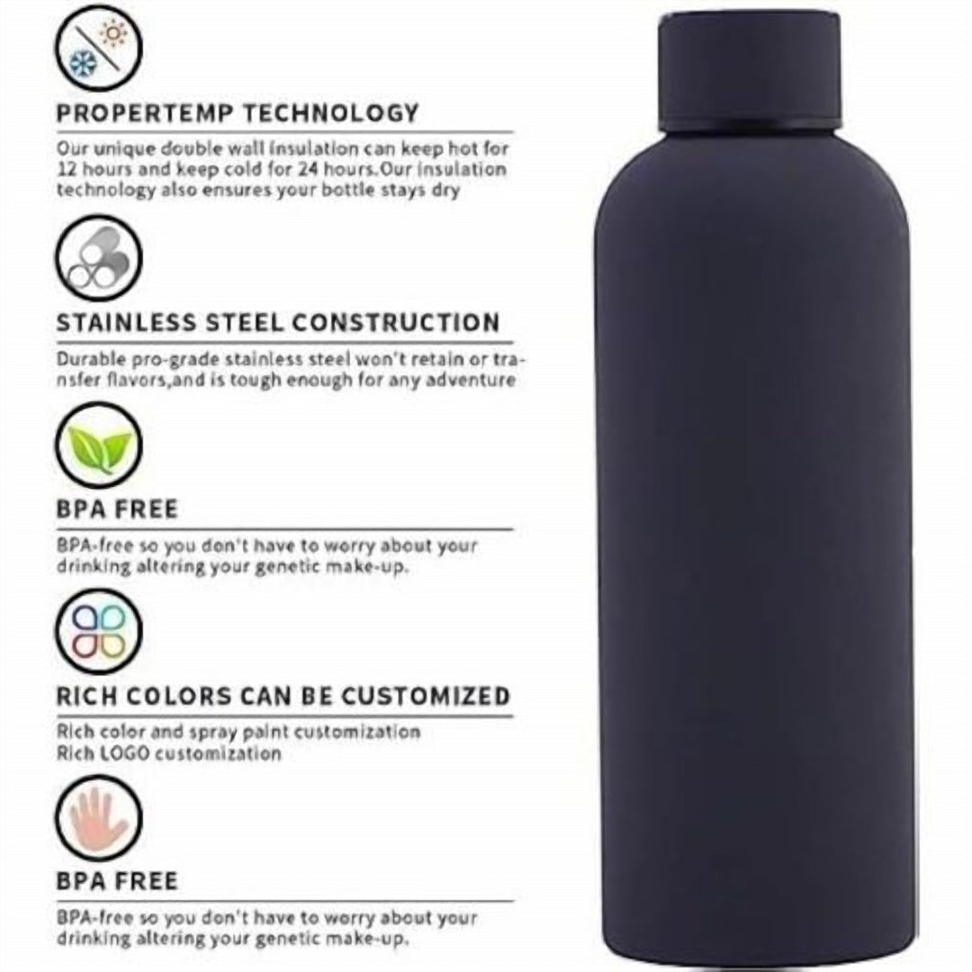 Stainless Steel Water Bottle 500 ml, Removable Lid, Non-Slip