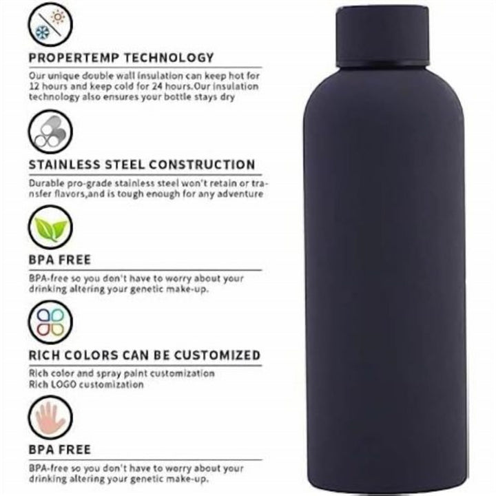 Stainless Steel Water Bottle 500 ml, Removable Lid, Non-Slip