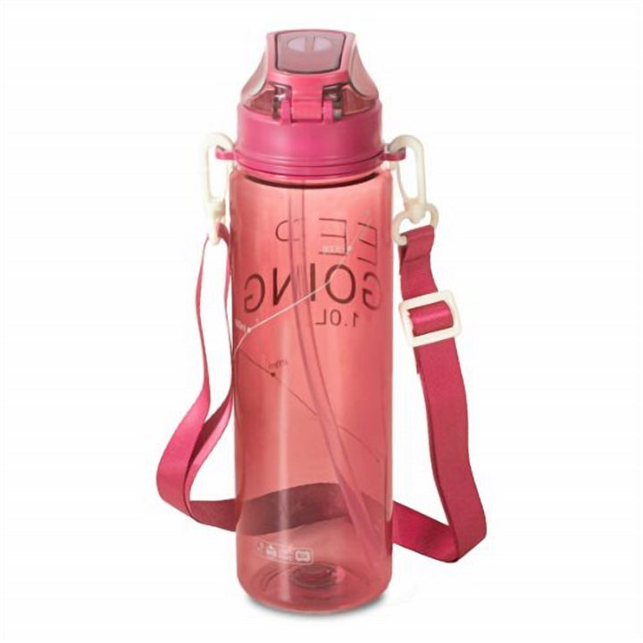 Airtight 1 L Plastic Sports Water Bottle with Straw and Strap