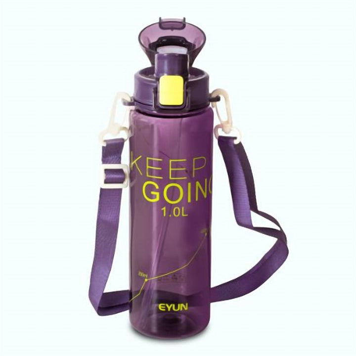 Airtight 1 L Plastic Sports Water Bottle with Straw and Strap