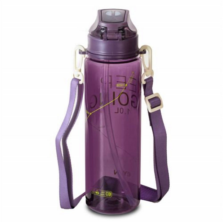 Airtight 1 L Plastic Sports Water Bottle with Straw and Strap