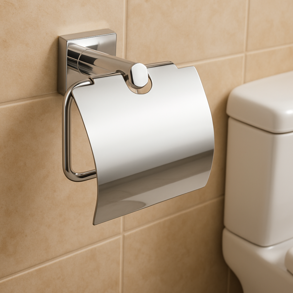 Wall-Mounted Toilet Paper Holder with Cover, Chrome – Single Roll