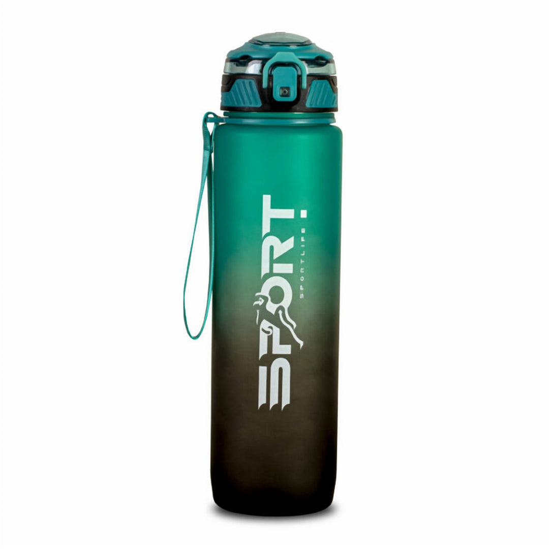 Straw Lid Sports Water Bottle 1 L, Plastic with Time Marker