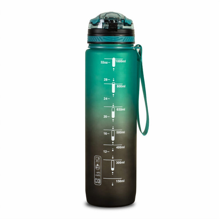 Straw Lid Sports Water Bottle 1 L, Plastic with Time Marker