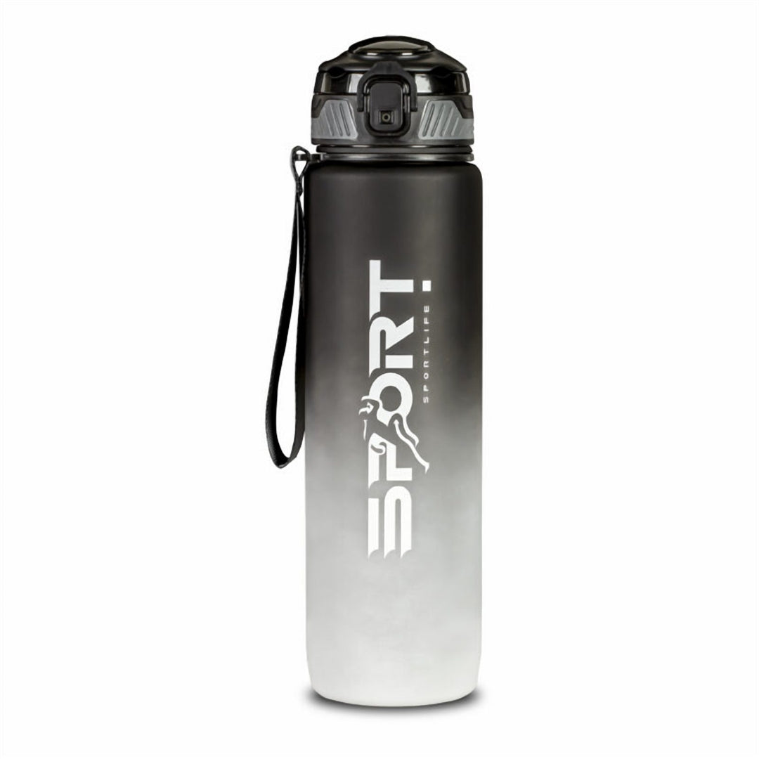 Straw Lid Sports Water Bottle 1 L, Plastic with Time Marker