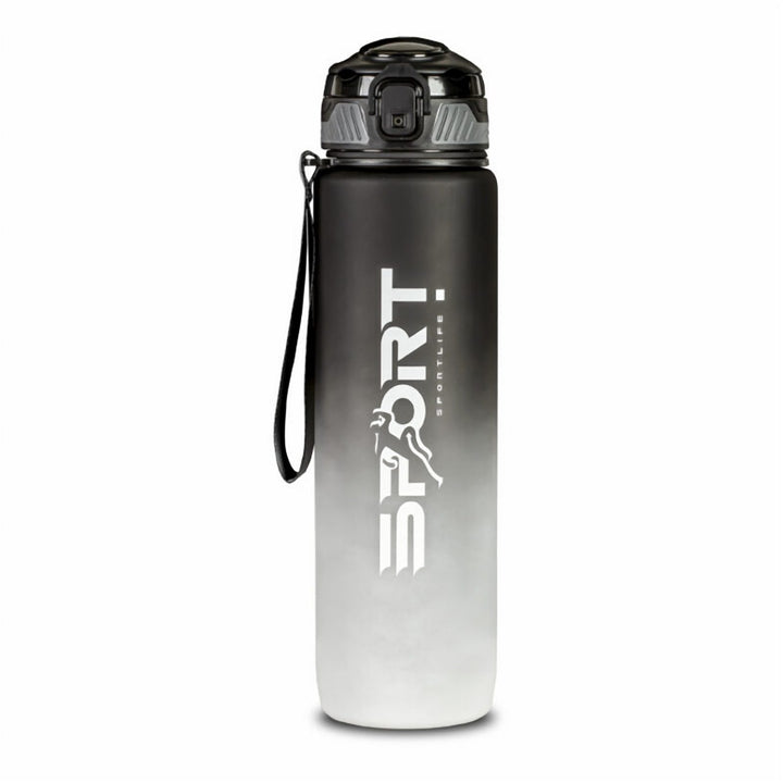 Straw Lid Sports Water Bottle 1 L, Plastic with Time Marker