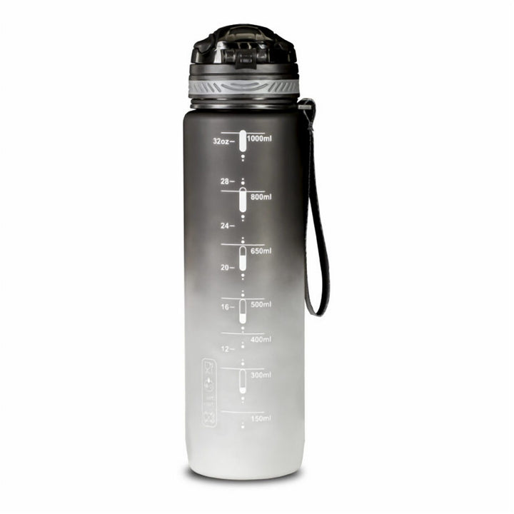 Straw Lid Sports Water Bottle 1 L, Plastic with Time Marker