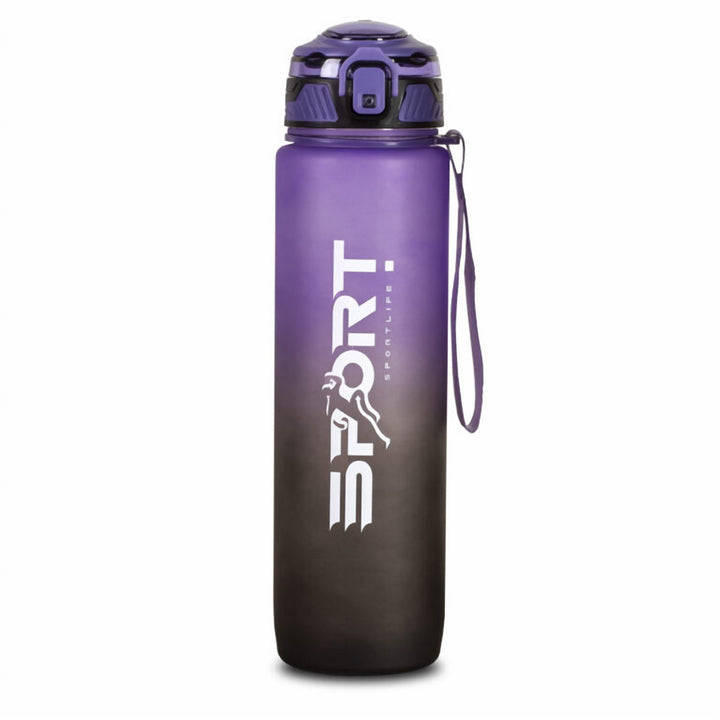 Straw Lid Sports Water Bottle 1 L, Plastic with Time Marker