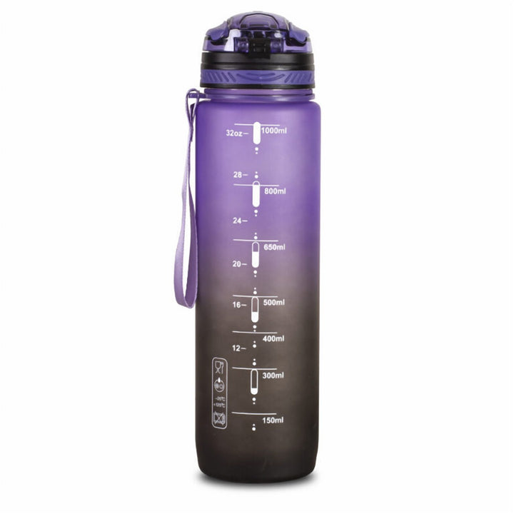Straw Lid Sports Water Bottle 1 L, Plastic with Time Marker