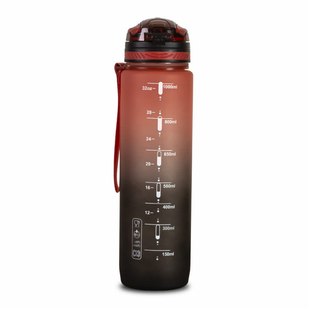 Straw Lid Sports Water Bottle 1 L, Plastic with Time Marker