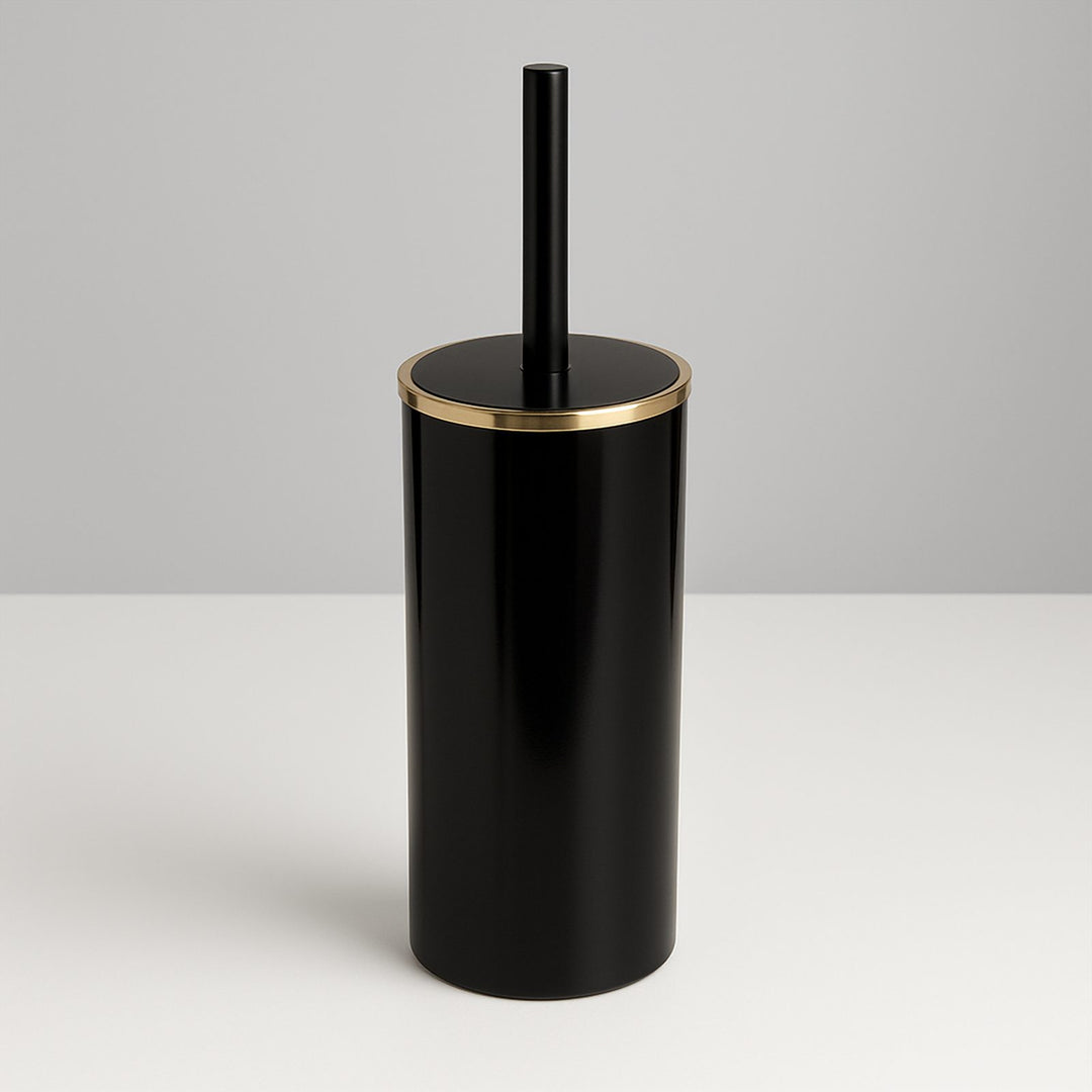 Rust Resistant Toilet Brush with Golden Ring Lid and Holder