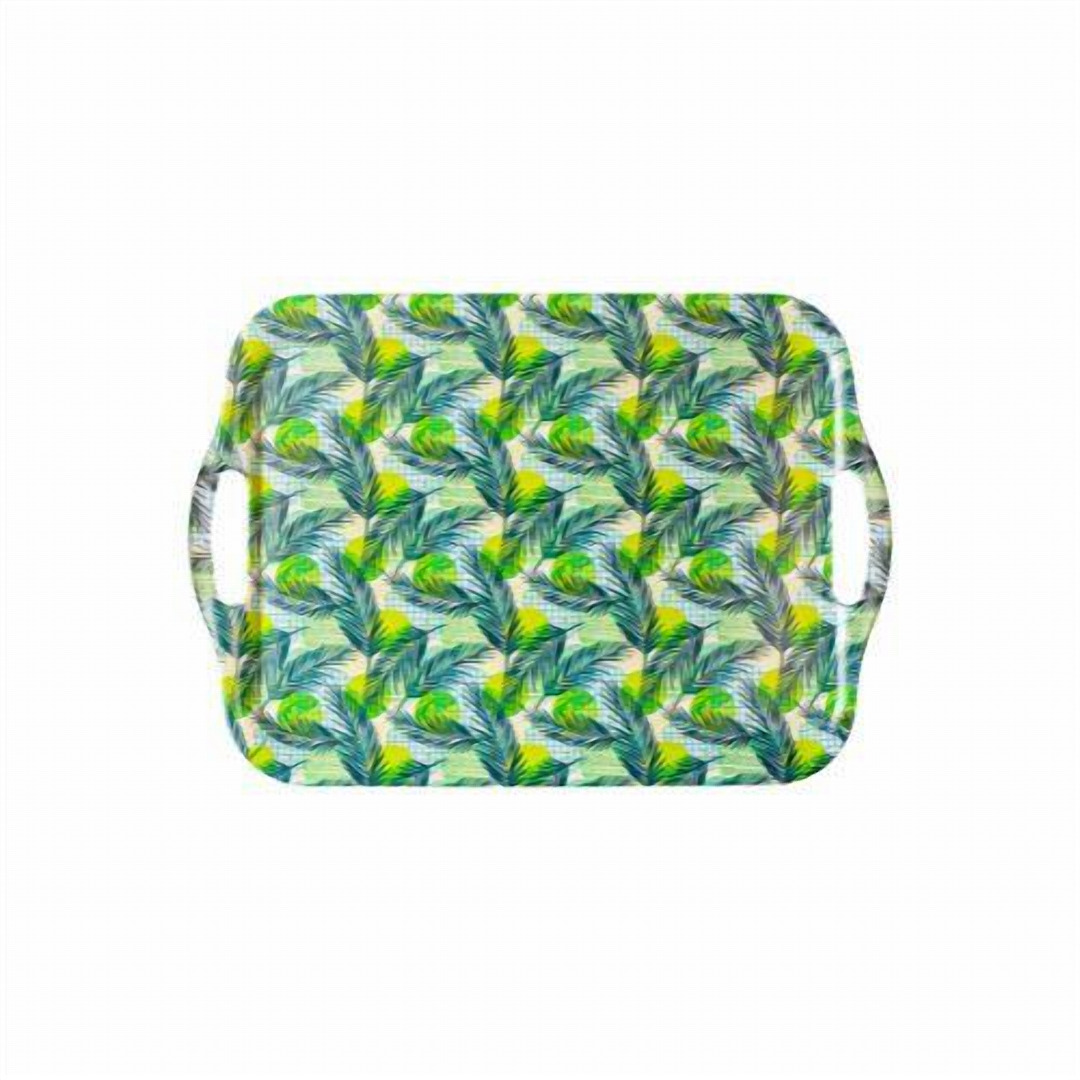 Green Plastic Serving Tray with Carry Handles for Snacks & Fruit