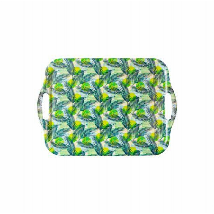 Green Plastic Serving Tray with Carry Handles for Snacks & Fruit