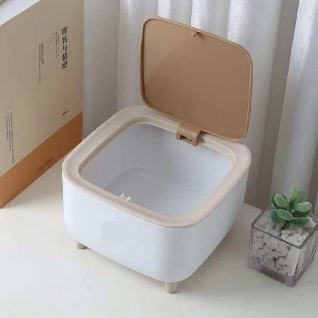 2 L Mini Desk Bin with Press Top Wooden Lid and Bag Lock Rim