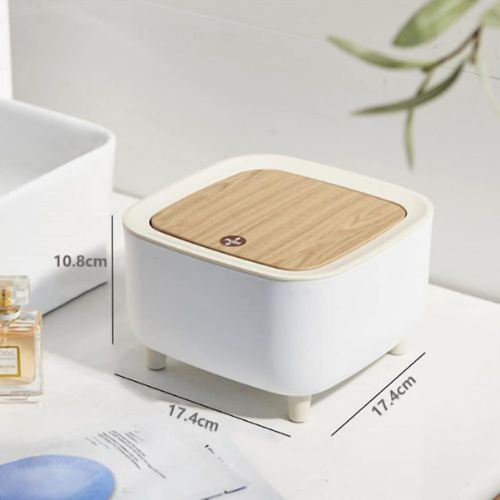 2 L Mini Desk Bin with Press Top Wooden Lid and Bag Lock Rim