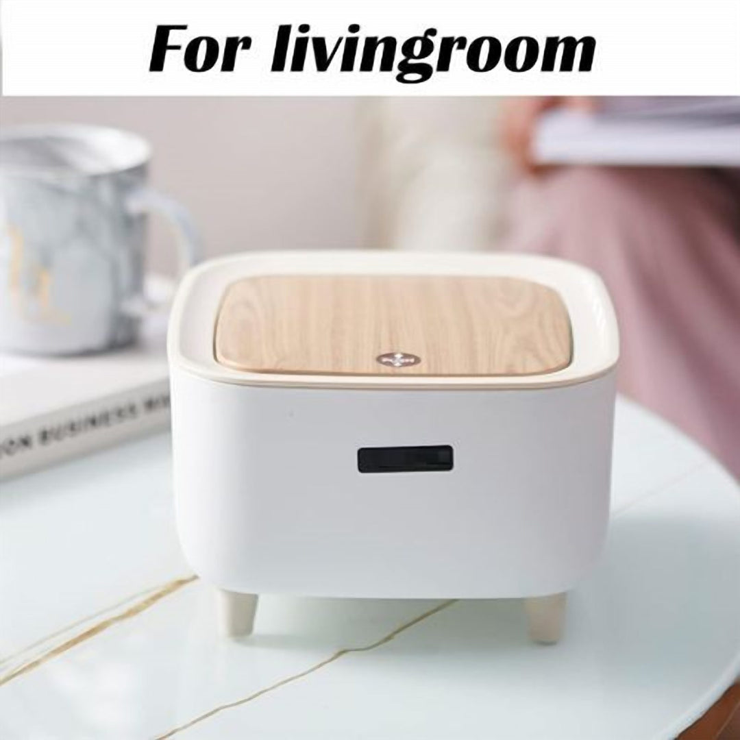 2 L Mini Desk Bin with Press Top Wooden Lid and Bag Lock Rim