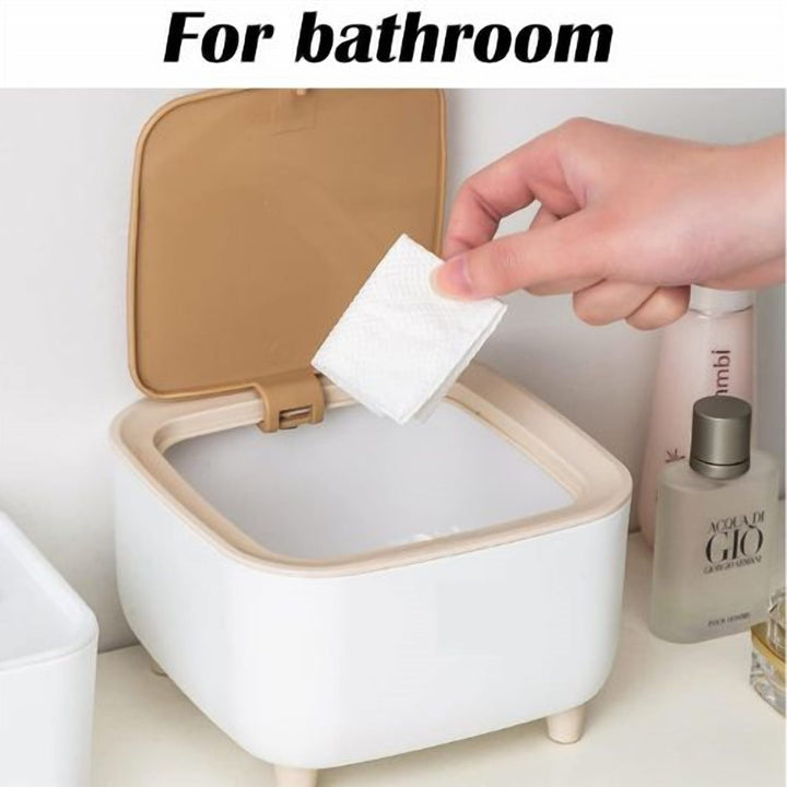 2 L Mini Desk Bin with Press Top Wooden Lid and Bag Lock Rim
