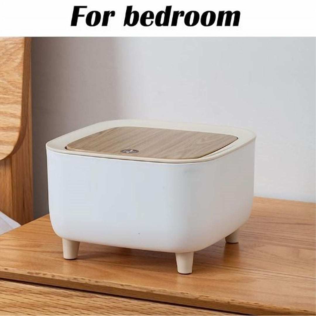2 L Mini Desk Bin with Press Top Wooden Lid and Bag Lock Rim