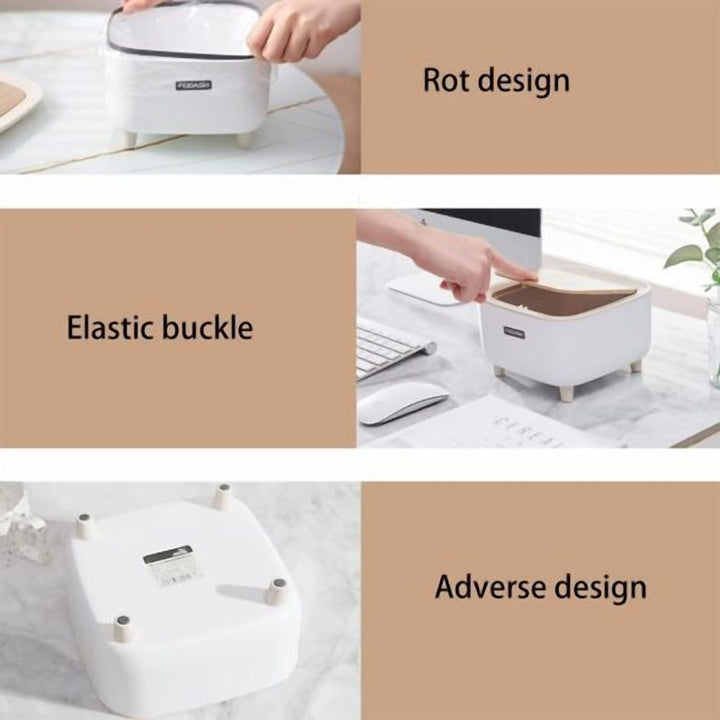2 L Mini Desk Bin with Press Top Wooden Lid and Bag Lock Rim