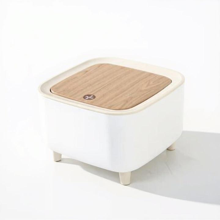 2 L Mini Desk Bin with Press Top Wooden Lid and Bag Lock Rim