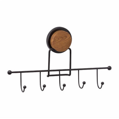 No Drill Adhesive Wall Hook Rack, 5 Hooks, 31.5 cm, Black