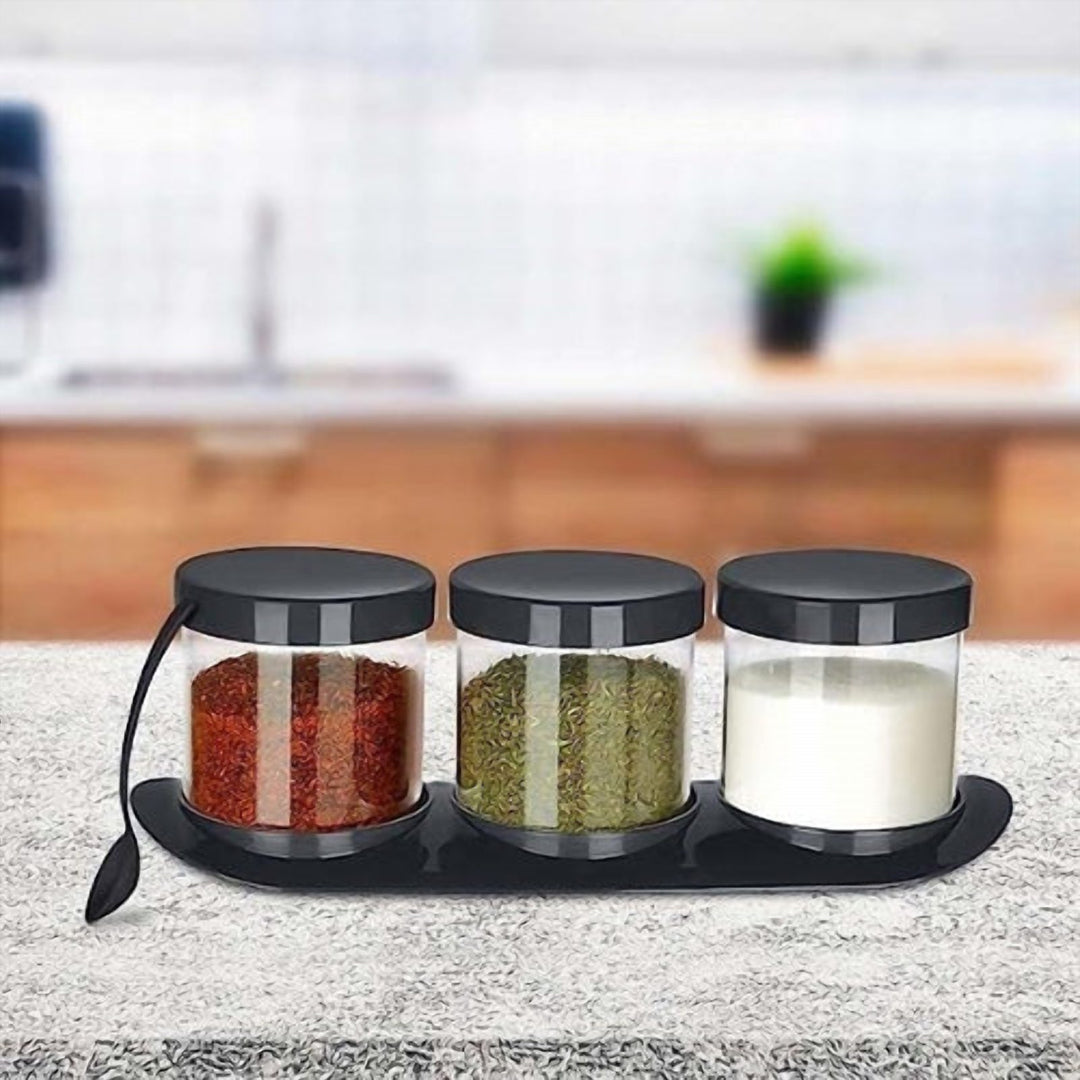Set of 3 Spice Jars 500 ml Each with a Spoon in Every Lid