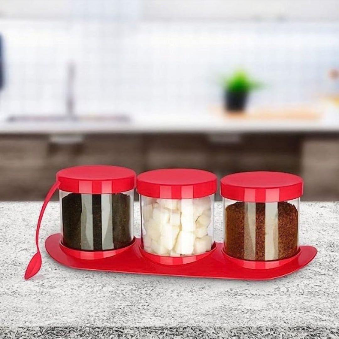 Set of 3 Spice Jars 500 ml Each with a Spoon in Every Lid