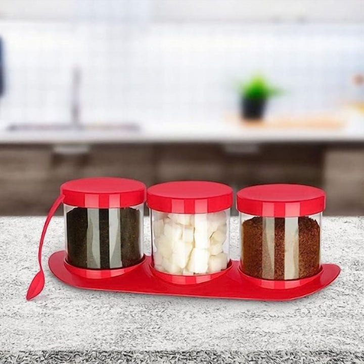 Set of 3 Spice Jars 500 ml Each with a Spoon in Every Lid