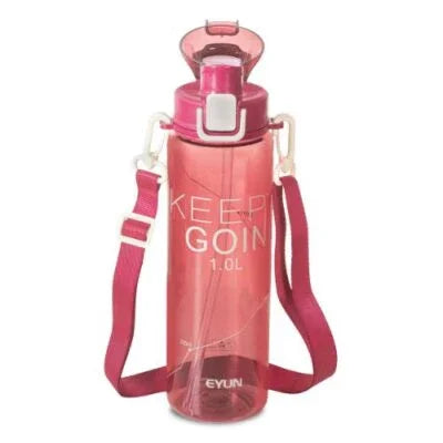 BPA Free Water Bottle 1 L with Strap, Straw and Flip Lid