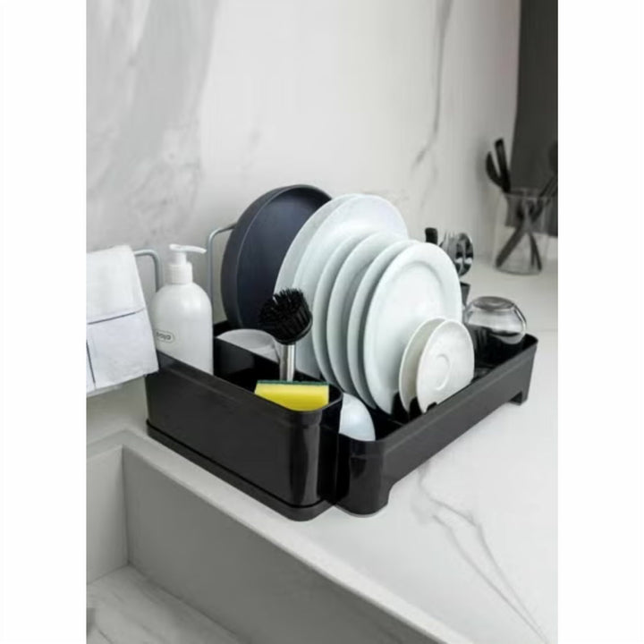 Plastic Dish Drainer with Adjustable Drain Spout, Holds 10 Plates