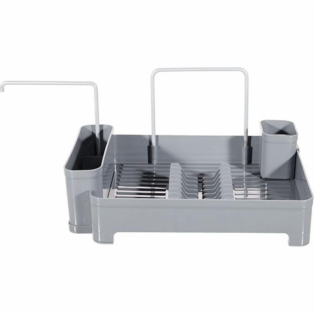 Plastic Dish Drainer with Adjustable Drain Spout, Holds 10 Plates