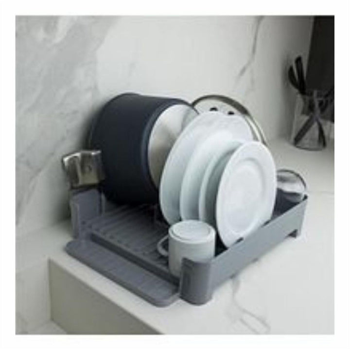 Plastic Dish Drainer with Adjustable Drain Spout, Holds 10 Plates