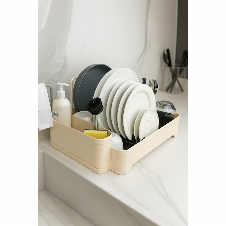 Plastic Dish Drainer with Adjustable Drain Spout, Holds 10 Plates