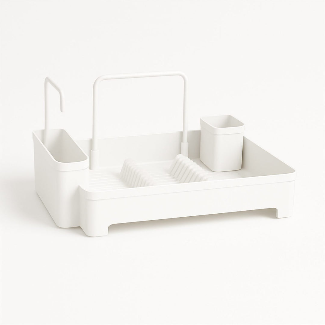 Plastic Dish Drainer with Adjustable Drain Spout, Holds 10 Plates