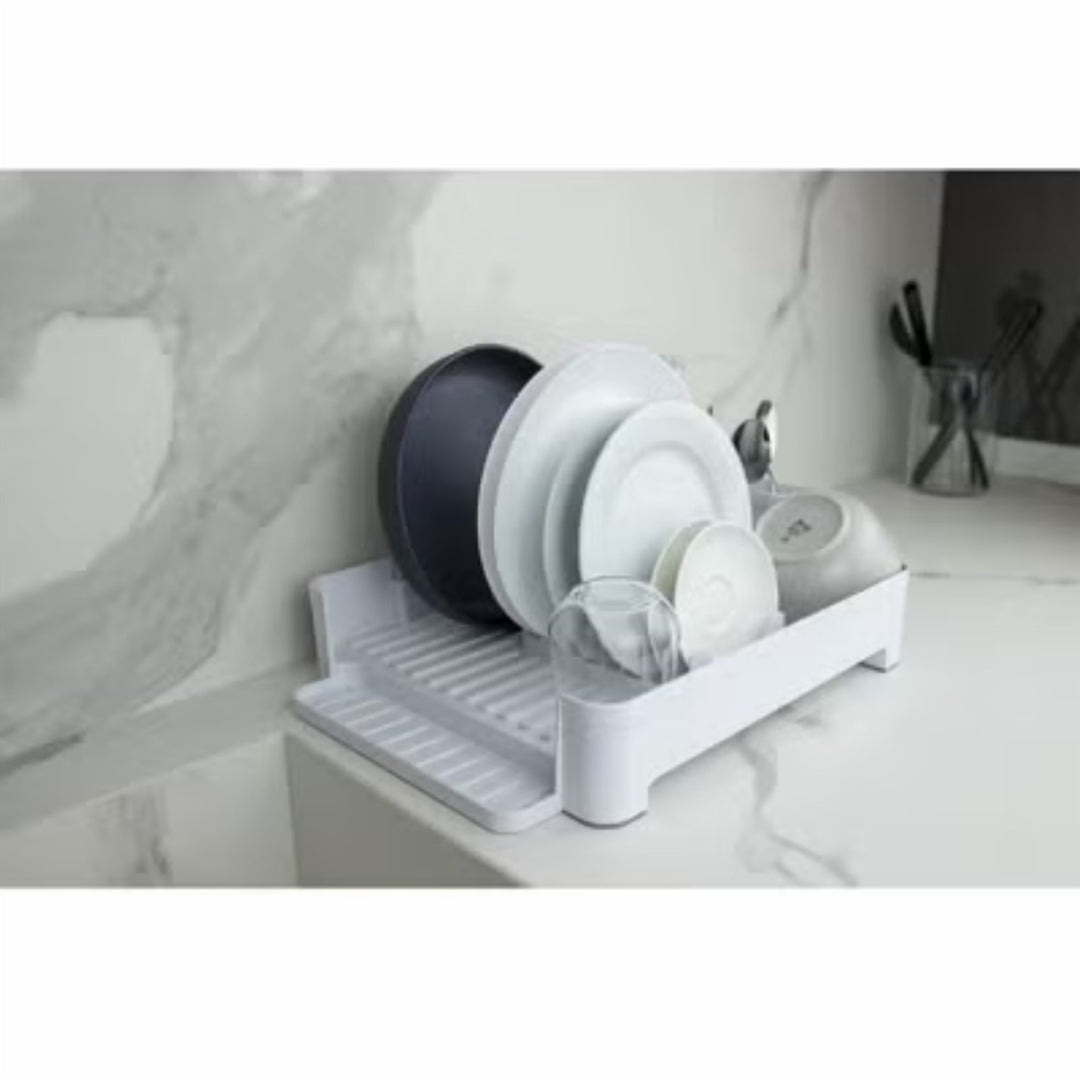 Plastic Dish Drainer with Adjustable Drain Spout, Holds 10 Plates