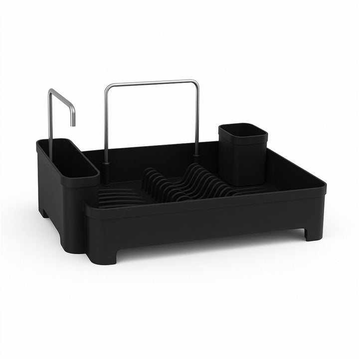 Plastic Dish Drainer with Adjustable Drain Spout, Holds 10 Plates