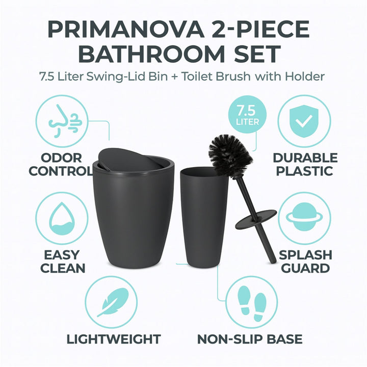 7.5 L Swing Lid Bathroom Bin with Toilet Brush and Holder Set